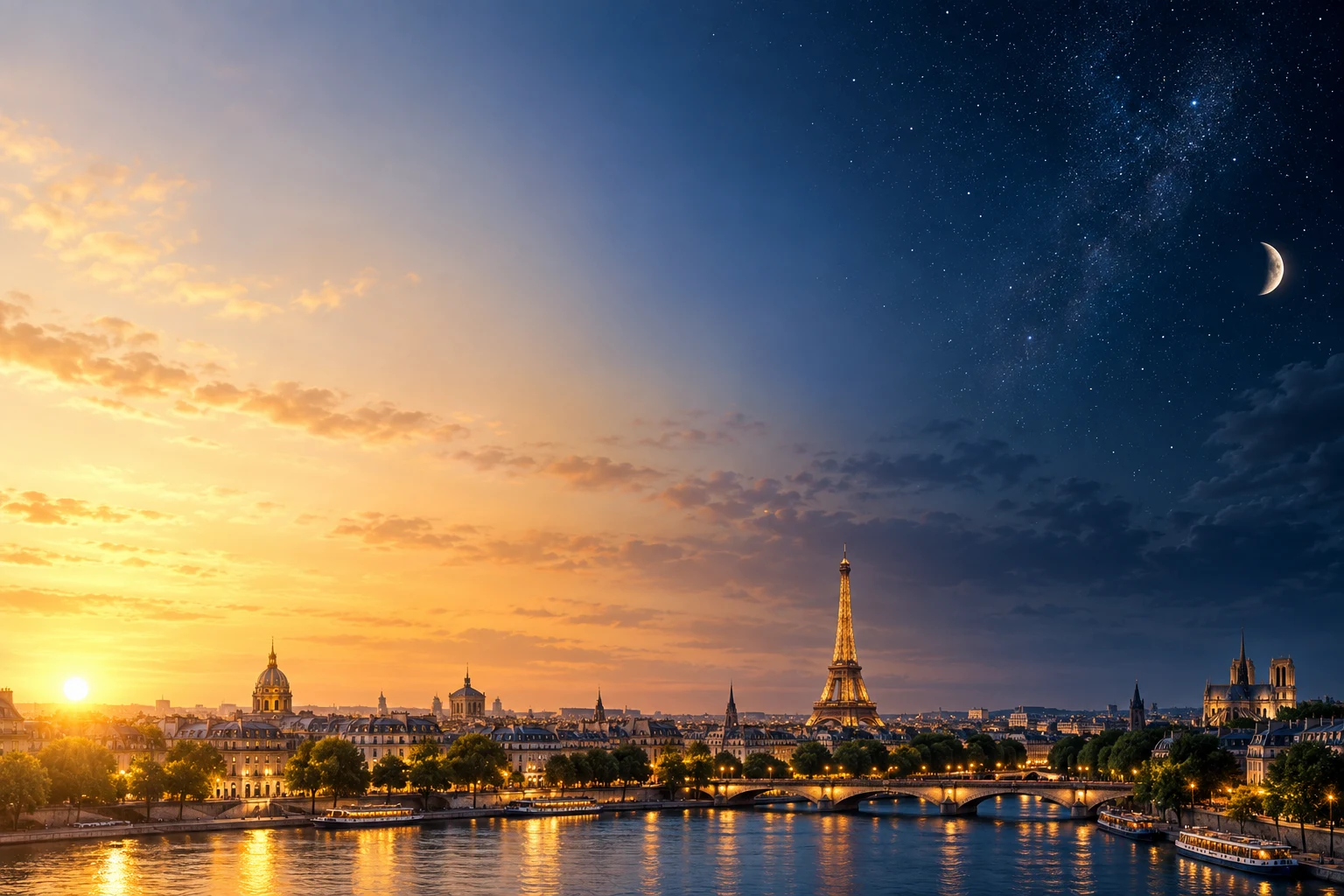 Illustration de Paris, de la lumière dorée au ciel nocturne